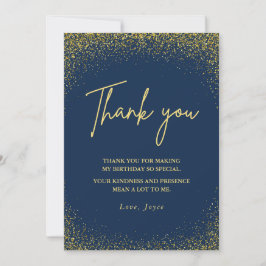 Convite Thank you card 75th birthday Gold Navy Glam