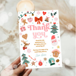 Convite  Thank You Card Christmas Birthday Pink Holidays