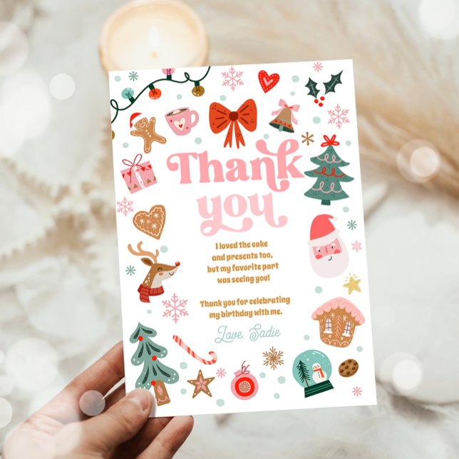 Convite  Thank You Card Christmas Birthday Pink Holidays (Criador carregado)