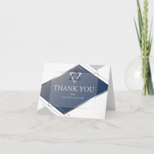 Convite Thank You   Modern Geometric Blue Bar Mitzvah