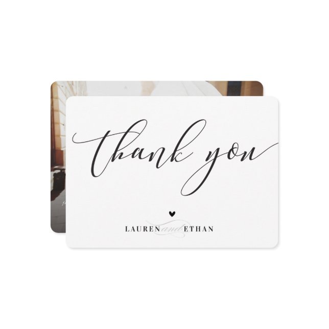 Convite THANK YOU wedding photo elegant black and white (Frente/Verso In Situ)