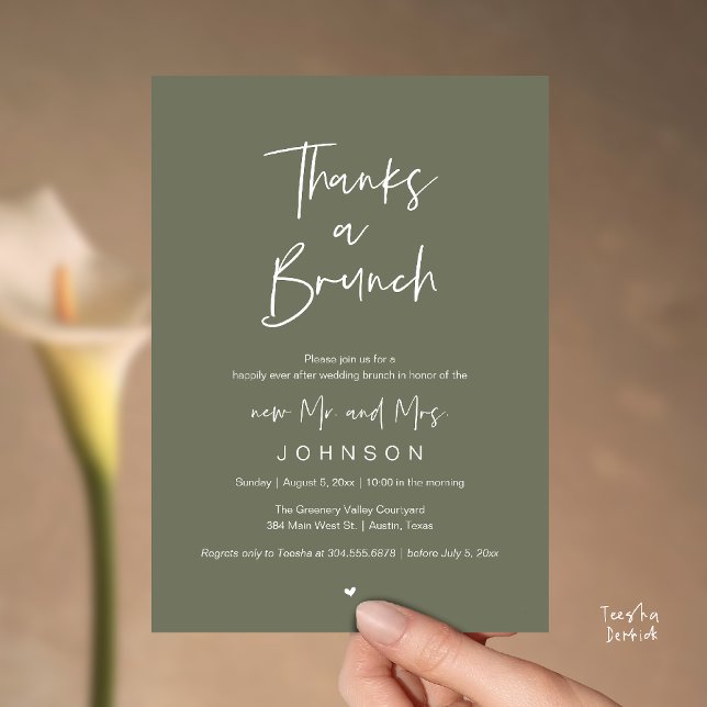 Convite Thanks a Brunch, Post modern wedding celebration (Thanks a Brunch, Post modern wedding celebration, wedding crew, Invitation card, Olive Sage Green)