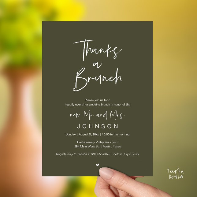 Convite Thanks a Brunch, Post modern wedding celebration (Thanks a Brunch, Post modern wedding celebration, wedding crew, Invitation card, Olive Sage Green)