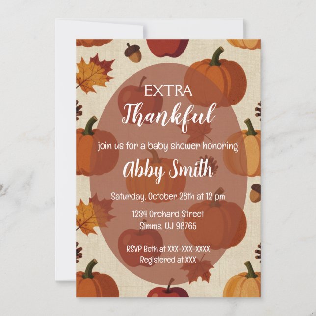 Convite Thanksgiving Apples & Pumpkins Fall Baby Shower (Frente)