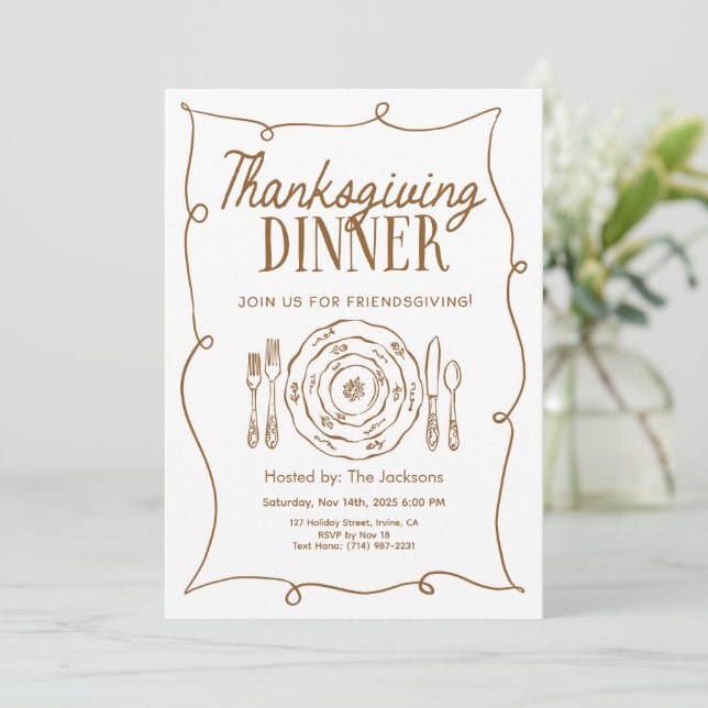 Convite Thanksgiving Dinner Invitation Vintage (Em pé/Frente)