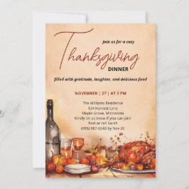 Convite Thanksgiving Dinner invitation with Autumn Feast