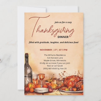 Convite Thanksgiving Dinner invitation with Autumn Feast