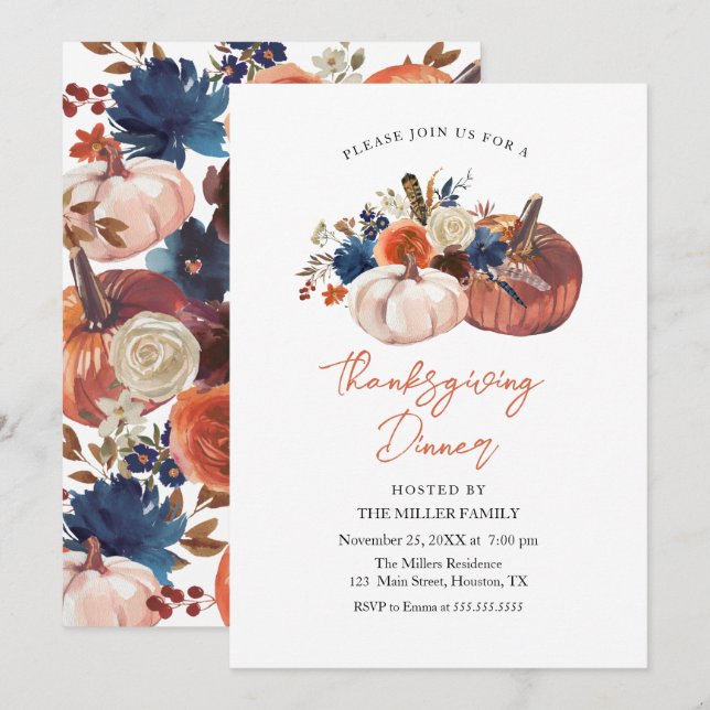 Convite Thanksgiving Dinner Pumpkins Invitation (Frente/Verso)