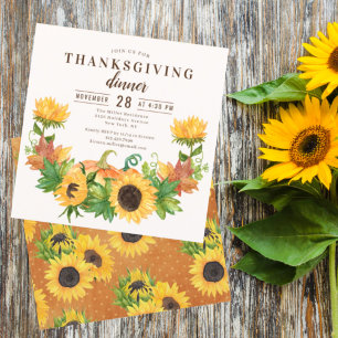 Convite Thanksgiving Dinner Rustic Sunflower Pumpkin