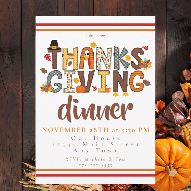 Convite  Thanksgiving Dinner Script Festive  (Criador carregado)