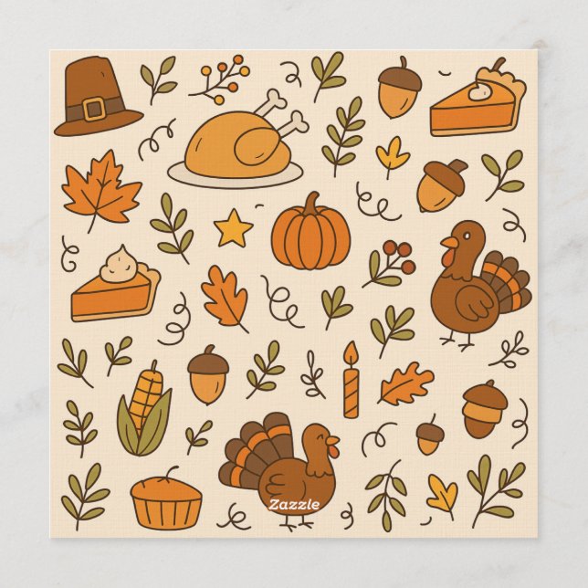 Convite Thanksgiving Doodles Seamless Pattern (Verso)
