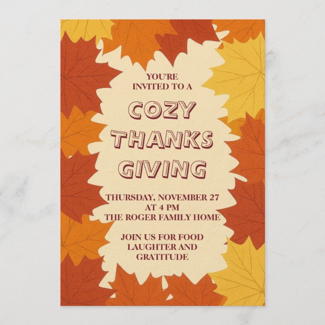 Convite Thanksgiving Invitation – Autumn Leaves Fall  (Frente)