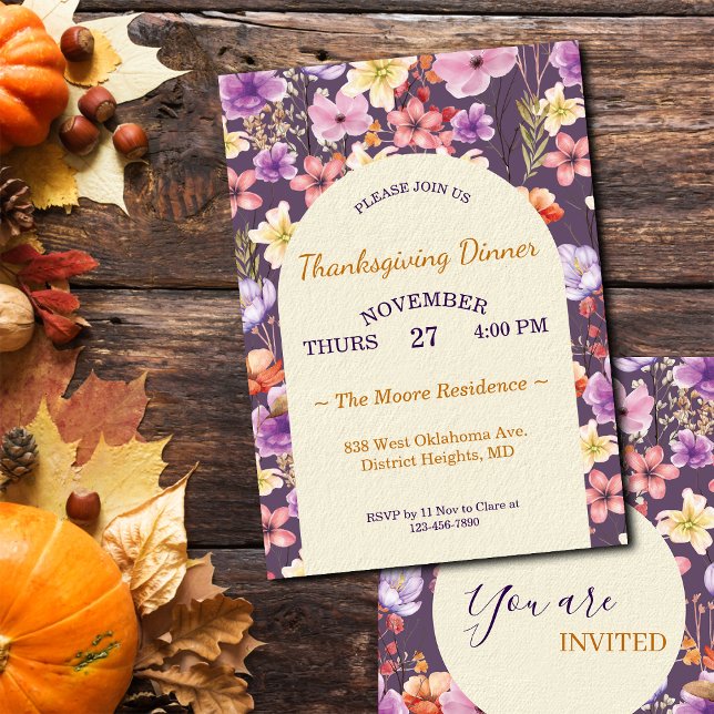 Convite Thanksgiving Romantic Watercolor Florals Custom (Criador carregado)