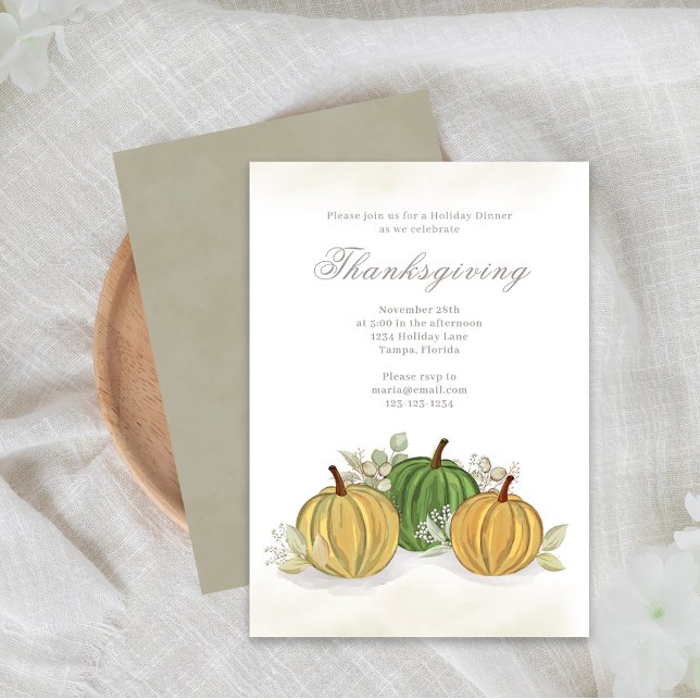 Convite Thanksgiving Watercolor Gourds Custom (Thanksgiving Fall Watercolor Gourds Custom Invitation )
