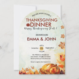 Convite Thanksgiving Watercolor Leaves Fall Autumn Turkey 