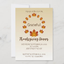 Convite Thanksgiving Wreath Grateful Simple Maple Leaves