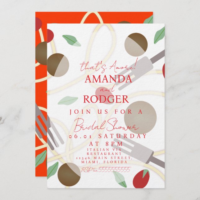 Convite That’s Amore Italian Pasta Wedding (Frente/Verso)