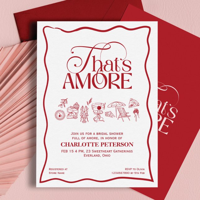 Convite That’s Amore Red hand drawn Bridal Shower invite (Criador carregado)