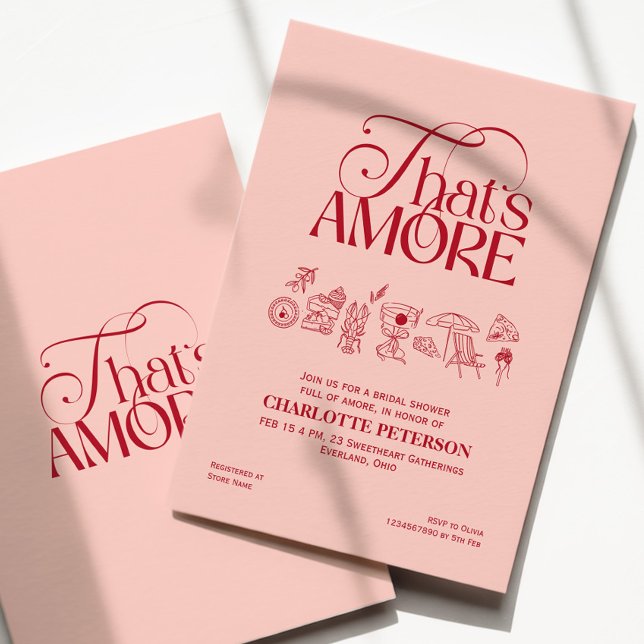 Convite That’s Amore Red soft pink Bridal Shower invite (Criador carregado)