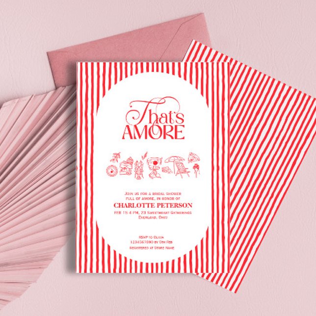 Convite That’s Amore Red stripes Bridal Shower invite (Criador carregado)