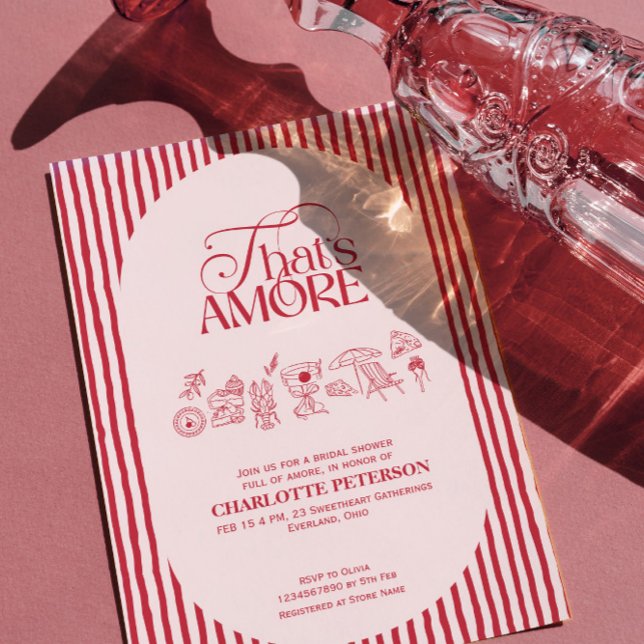 Convite That’s Amore Red stripes Bridal Shower invite (Criador carregado)