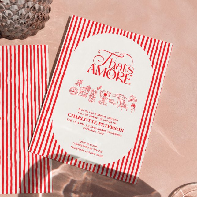 Convite That’s Amore Red stripes Bridal Shower invite (Criador carregado)
