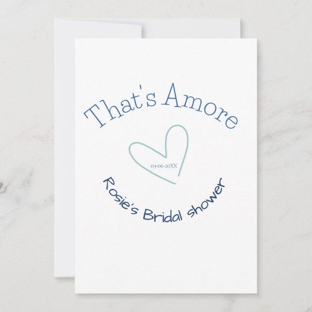 CONVITE THATS AMORE BRIDAL SHOWER BLUE HEART NAME DATE SIM (Frente)