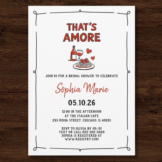 Convite That's Amore Italian Bridal Shower Whimsical Red (Criador carregado)