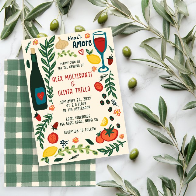 Convite That's Amore Italian Food CUSTOM Wedding Party  (That's Amore Italian Food CUSTOM Hand-drawn Charming Wedding Party Invitation
)