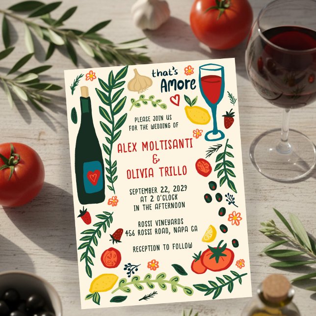 Convite That's Amore Italian Food CUSTOM Wedding Party  (That's Amore Italian Food CUSTOM Hand-drawn Charming Wedding Party Invitation
)