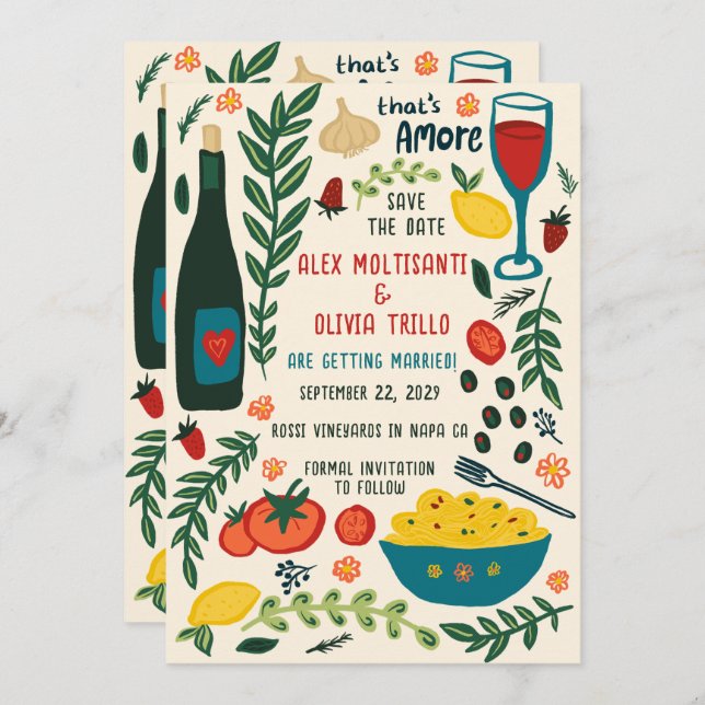 Convite That's Amore Italian Food SAVE THE DATE Custom QR  (Frente/Verso)