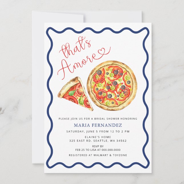 Convite Thats Amore Italian Pizza Party Bridal Shower (Frente)