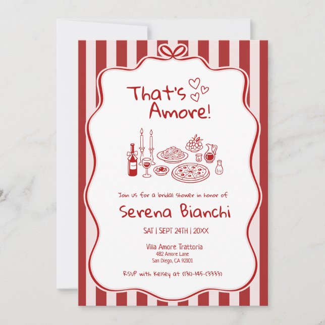 Convite Thats Amore Italian Pizza Stripe bridal shower   (Frente)