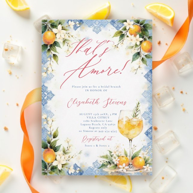 Convite Thats Amore Italian Themed Brunch Bridal Shower  (thats amore italian themed bridal shower invitation lemon and blue watercolor cocktail brunch)