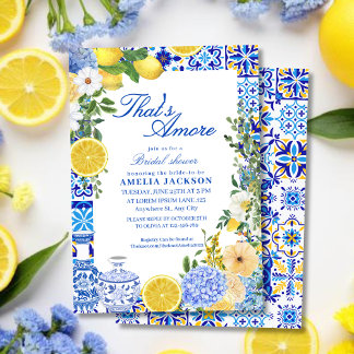 Convite Thats amore mediterranean blue tiles bridal shower