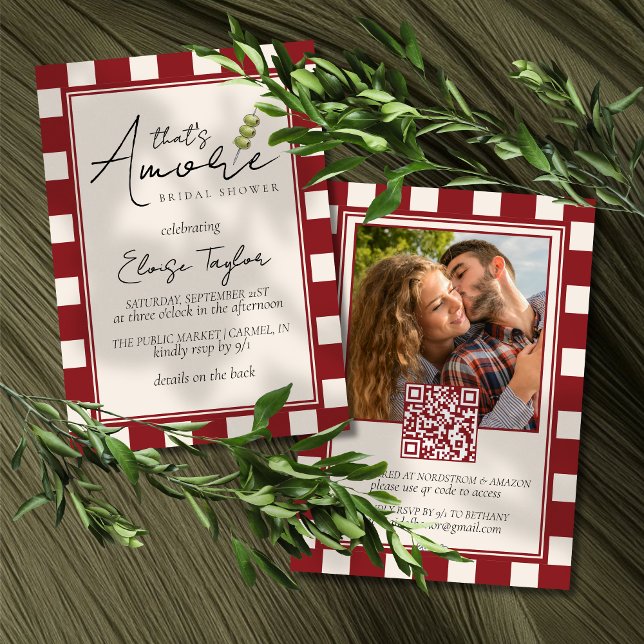 Convite That's Amore Red Checkered Bridal Shower  (Channel a romantic vibe with this That's Amore Red Checkered Bridal Shower Invitation! )