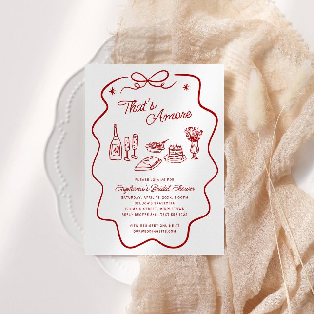 Convite That's Amore Red Doodle Frame, Blank Back Shower (Criador carregado)