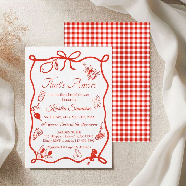 Convite That's Amore Whimsical Italian Pizza Bridal Shower (That's amore Italian Pizza Bridal shower Red Gingham Invitation)