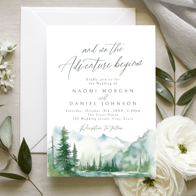 Convite The Adventure Begins Mountain Rustic Wedding (The Adventure Begins Mountain Rustic Wedding Invitation)
