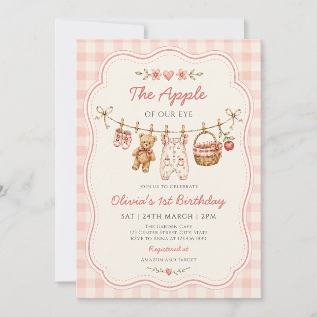 Convite The Apple of Our Eye Clothesline Birthday  (Frente)