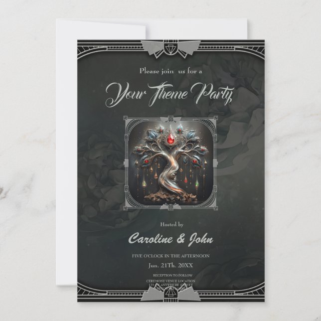 Convite  The Art Deco Tree of Life design.  (Frente)