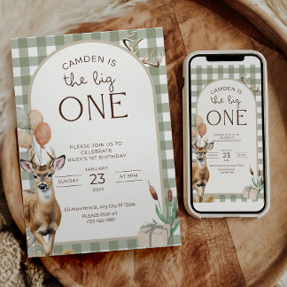 Convite The Big One Deer Birthday Invitation Boys First 