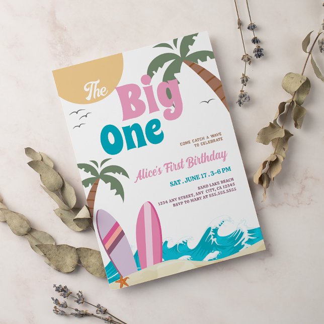 Convite The Big One Modern Surf 1st Birthday Party (Criador carregado)