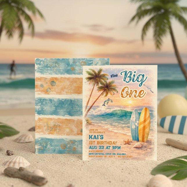 Convite The Big One Retro Surf Beach Birthday  (Criador carregado)