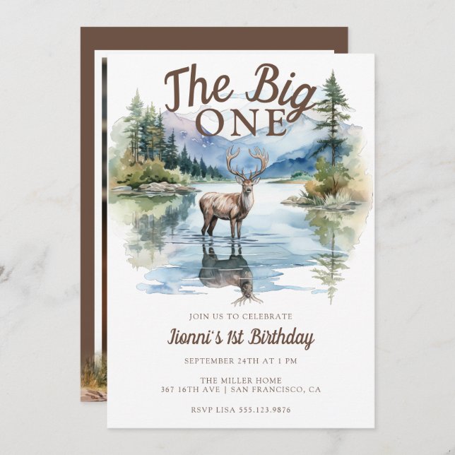 Convite The Big One | Rustic Birthday Birthday (Frente/Verso)