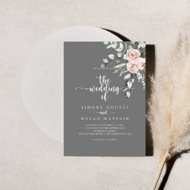 Convite The Classic Pink Rose Floral Gray Wedding Of