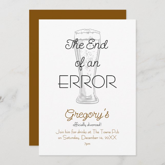 Convite The End of an Error Beer Divorce Party (Frente/Verso)
