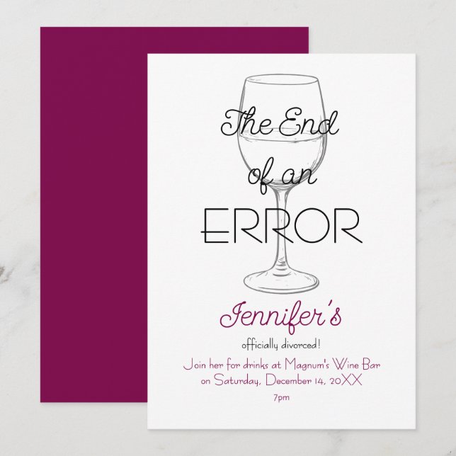 Convite The End of an Error Wine Divorce Party Invitation (Frente/Verso)