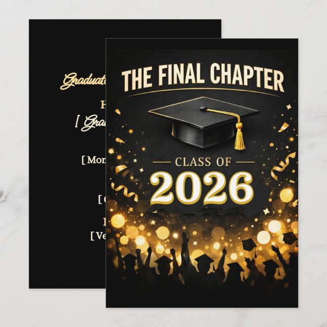 Convite The Final Chapter Elegant Graduation Party Custom (Frente/Verso)