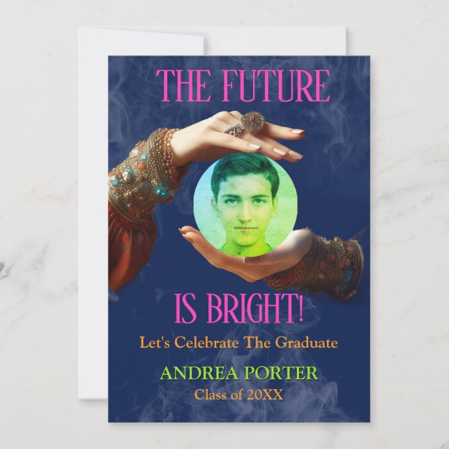 Convite The Future Is Bright Fortune Teller Graduation (Frente)
